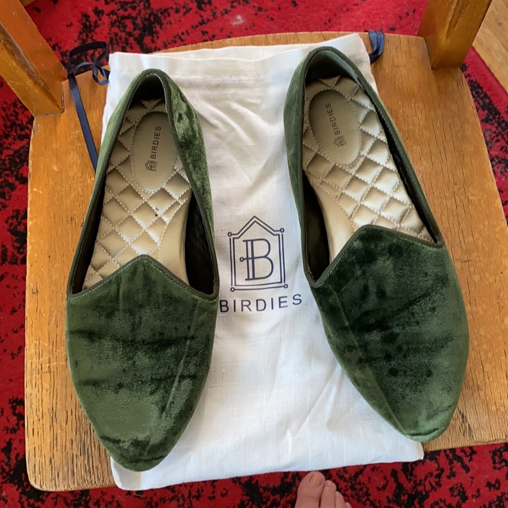 Birdies green velvet starling flats Sz 10